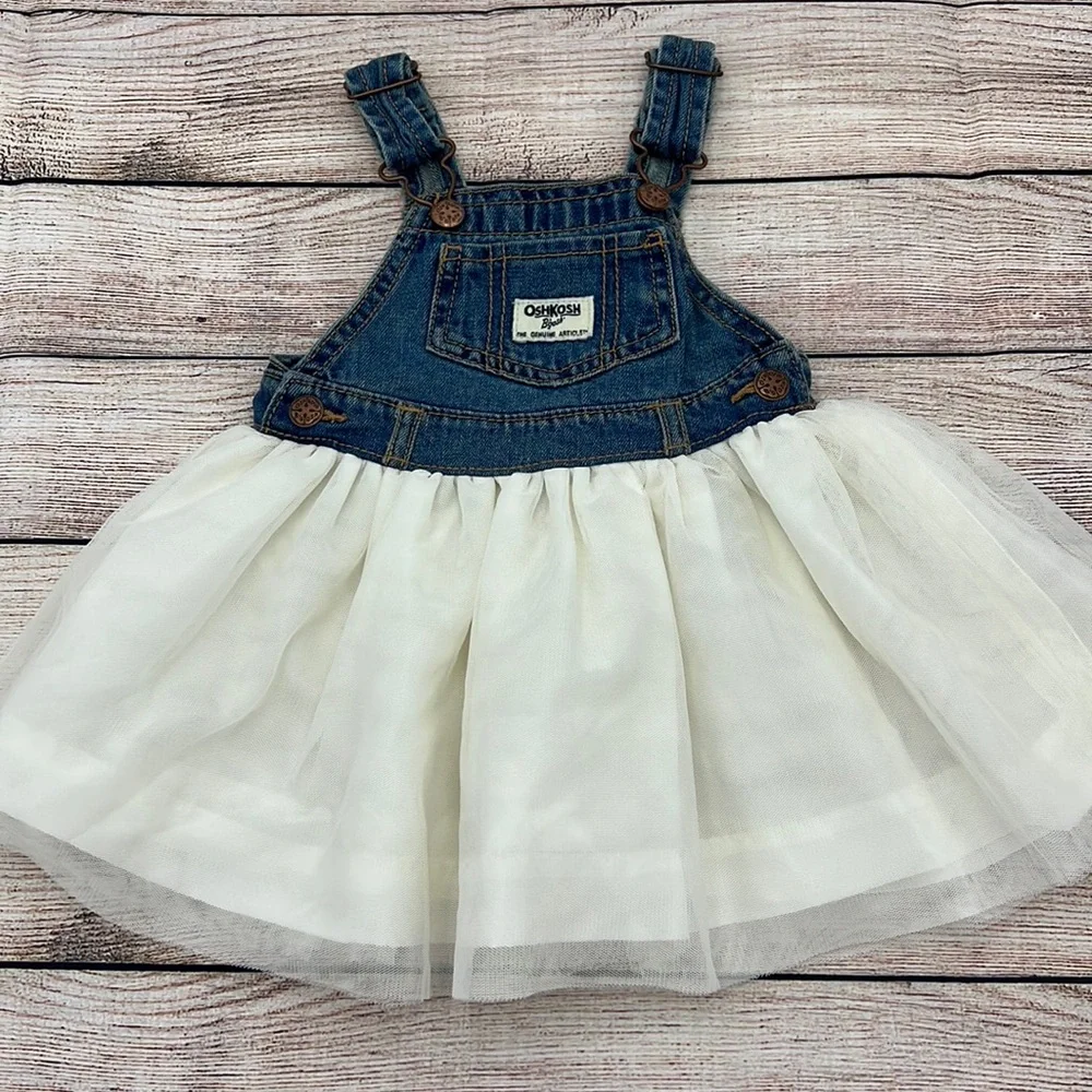 Osh Kosh Overall Dress with Cream Tulle Skirt Size 12 Months